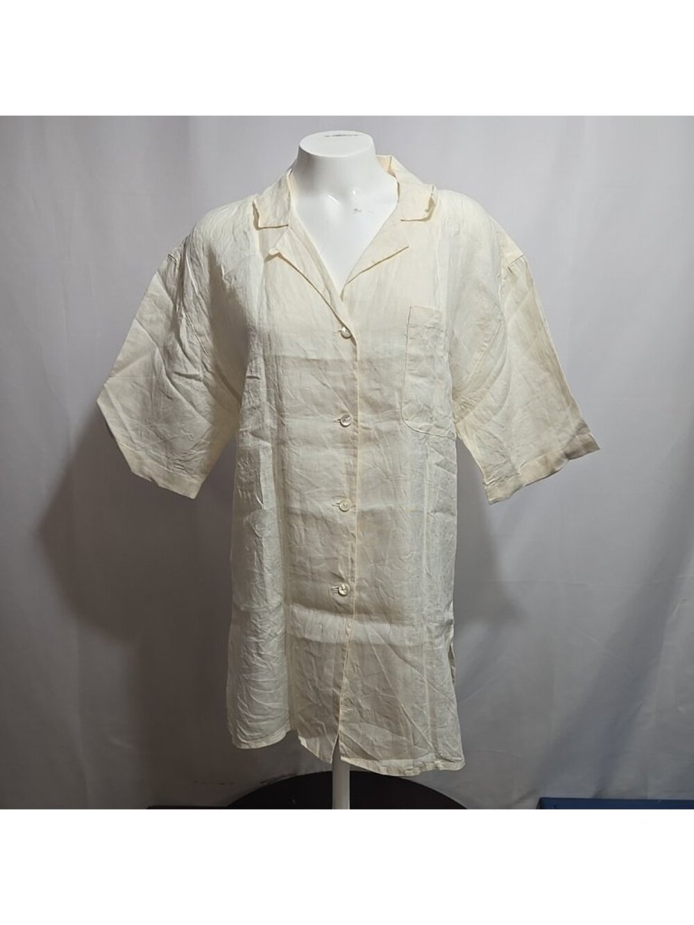 Guy Rover 100% Linen Loop Camp Collar Button Shirt Size 11 Eur 42 Ivory